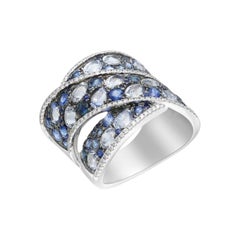 Fine Jewellry Blue Sapphire Diamond 18 Karat White Gold Ring