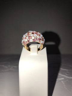 Fine Jewellry Pink Sapphire Diamond Nacre 18 Karat Yellow Gold Ring