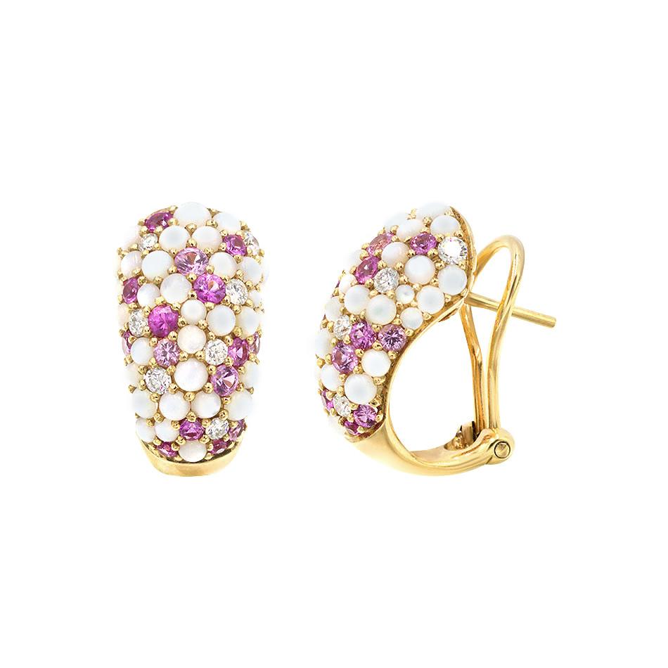 Modern Fine Jewellry Pink Sapphire Diamond Nacre 18 Karat Yellow Gold Ring For Sale