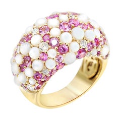 Fine Jewellry Pink Sapphire Diamond Nacre 18 Karat Yellow Gold Ring