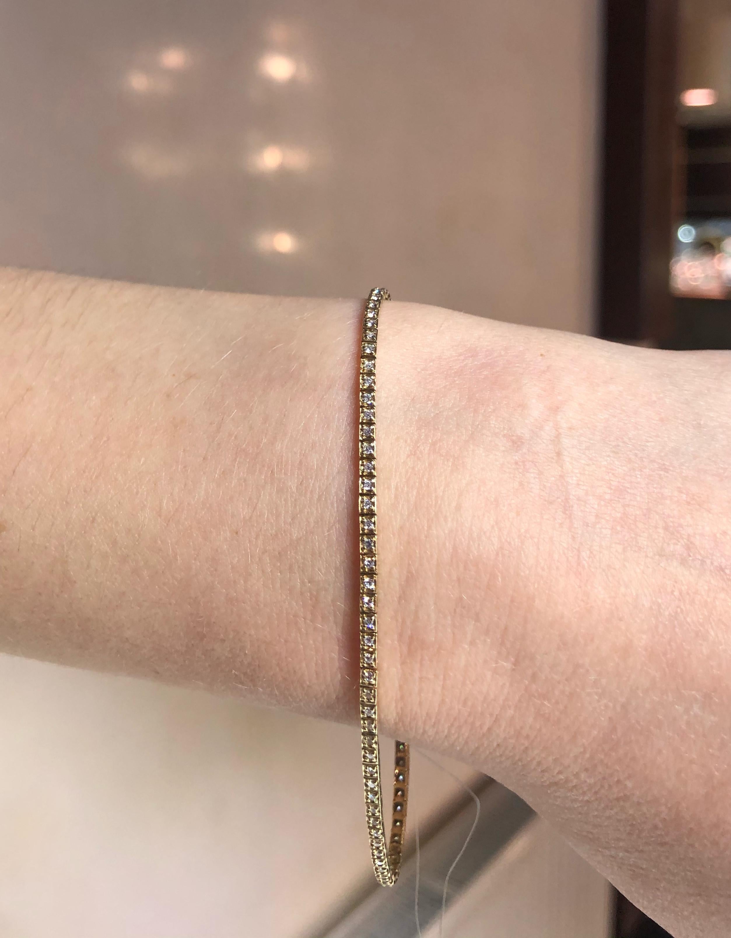 Fine Jewelry Diamond Yellow Gold Tennis Bracelet In New Condition For Sale In Montreux, CH