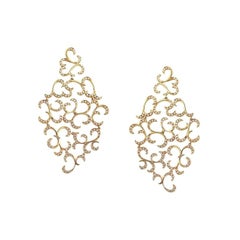 Boucles d'oreilles classiques en or jaune 18 carats avec diamants, modèle rare de bijouterie d'art