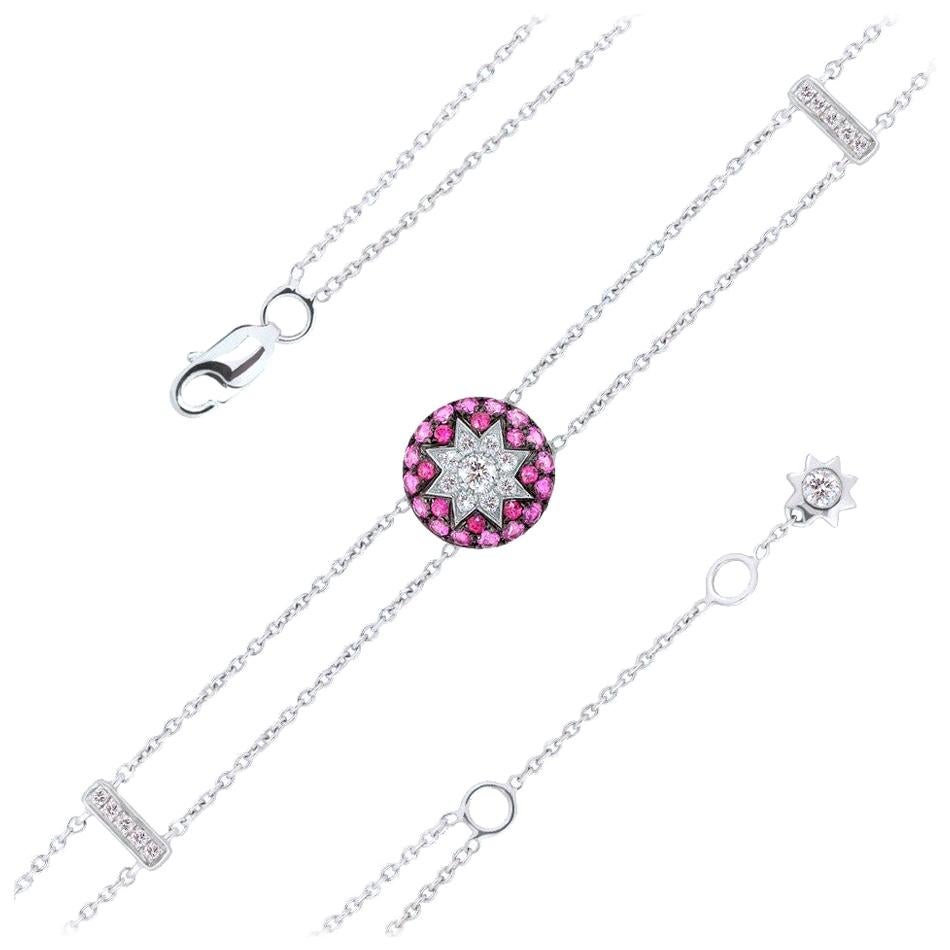 Bracelet de bijouterie d'art en or blanc avec rubis, saphirs roses et diamants