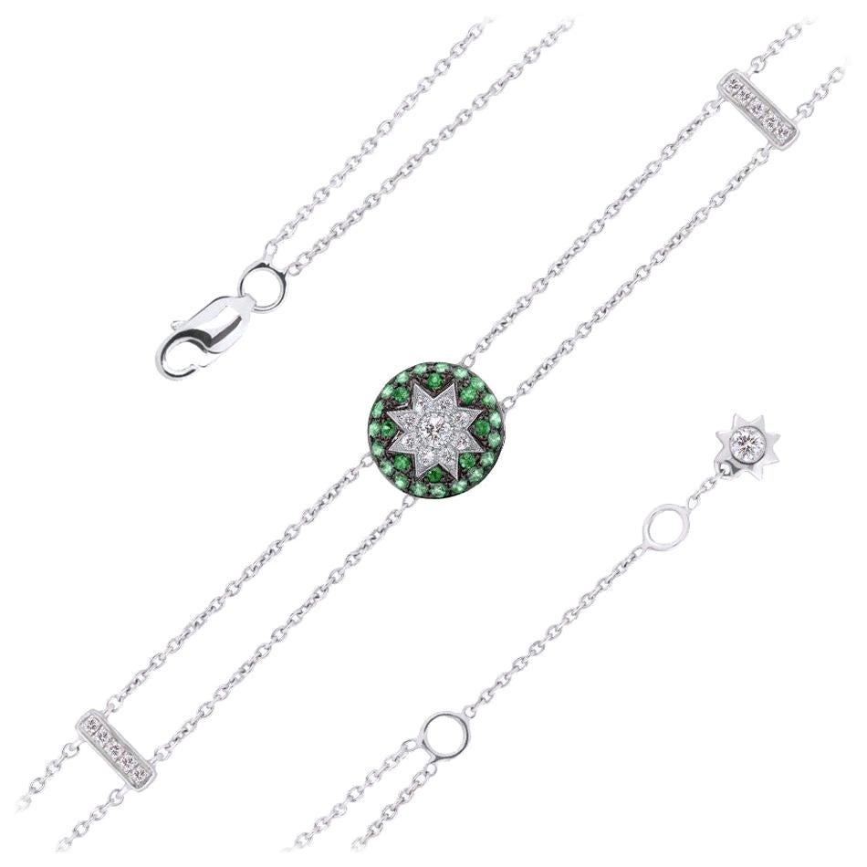 Fine Jewelry Tsavorite Diamond White Gold Bracelet For Sale