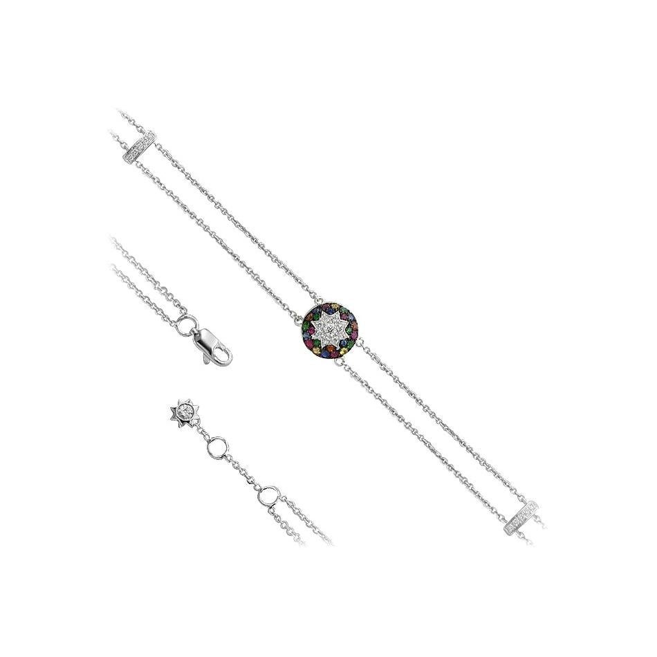 Bracelet de bijouterie d'art en or blanc avec tsavorite, rubis, saphir rose/jaune et diamants