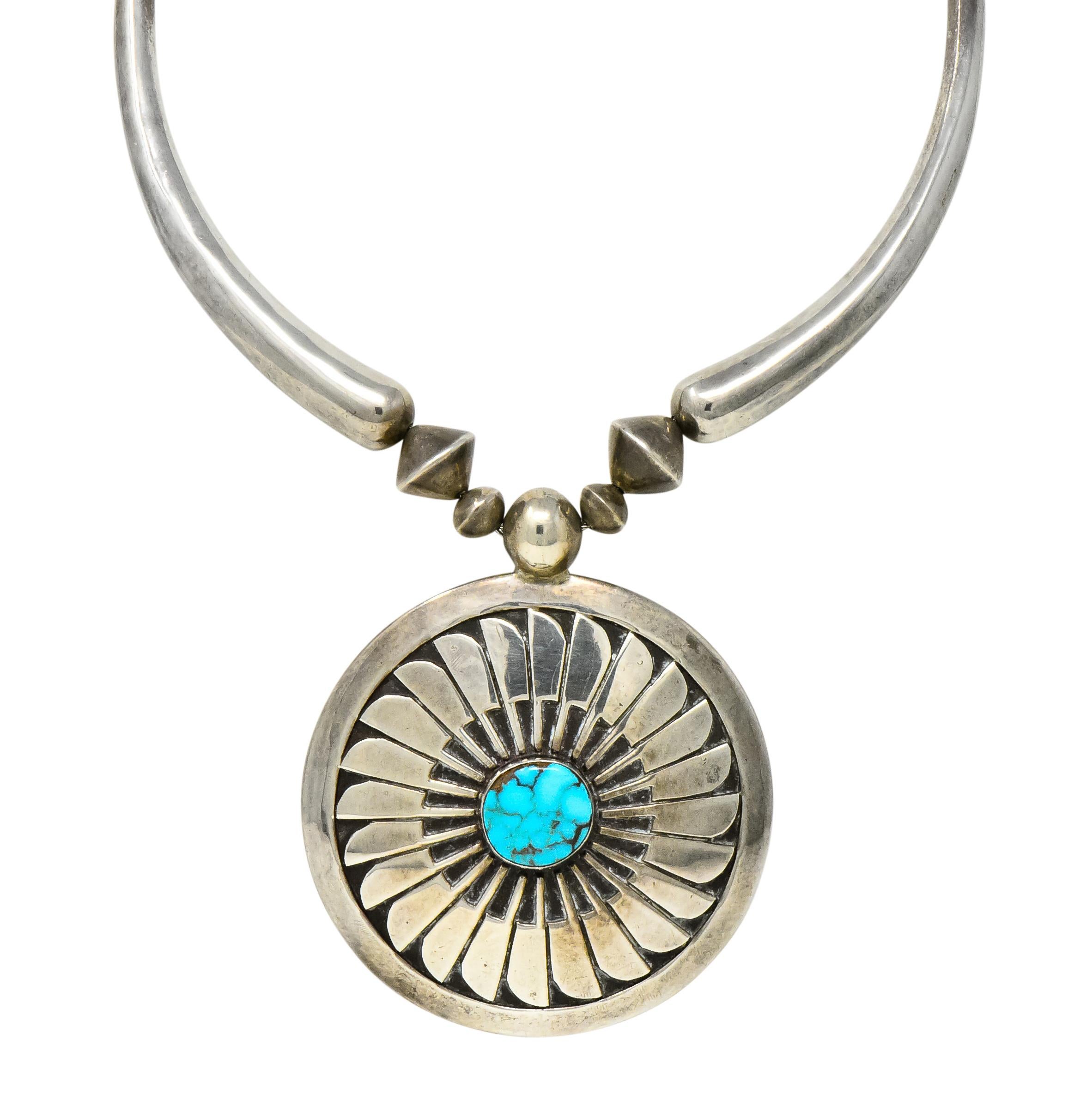 Fine Joseph H. Quintana JHQ Cochiti Pueblo Turquoise Sterling Silver Necklace 2