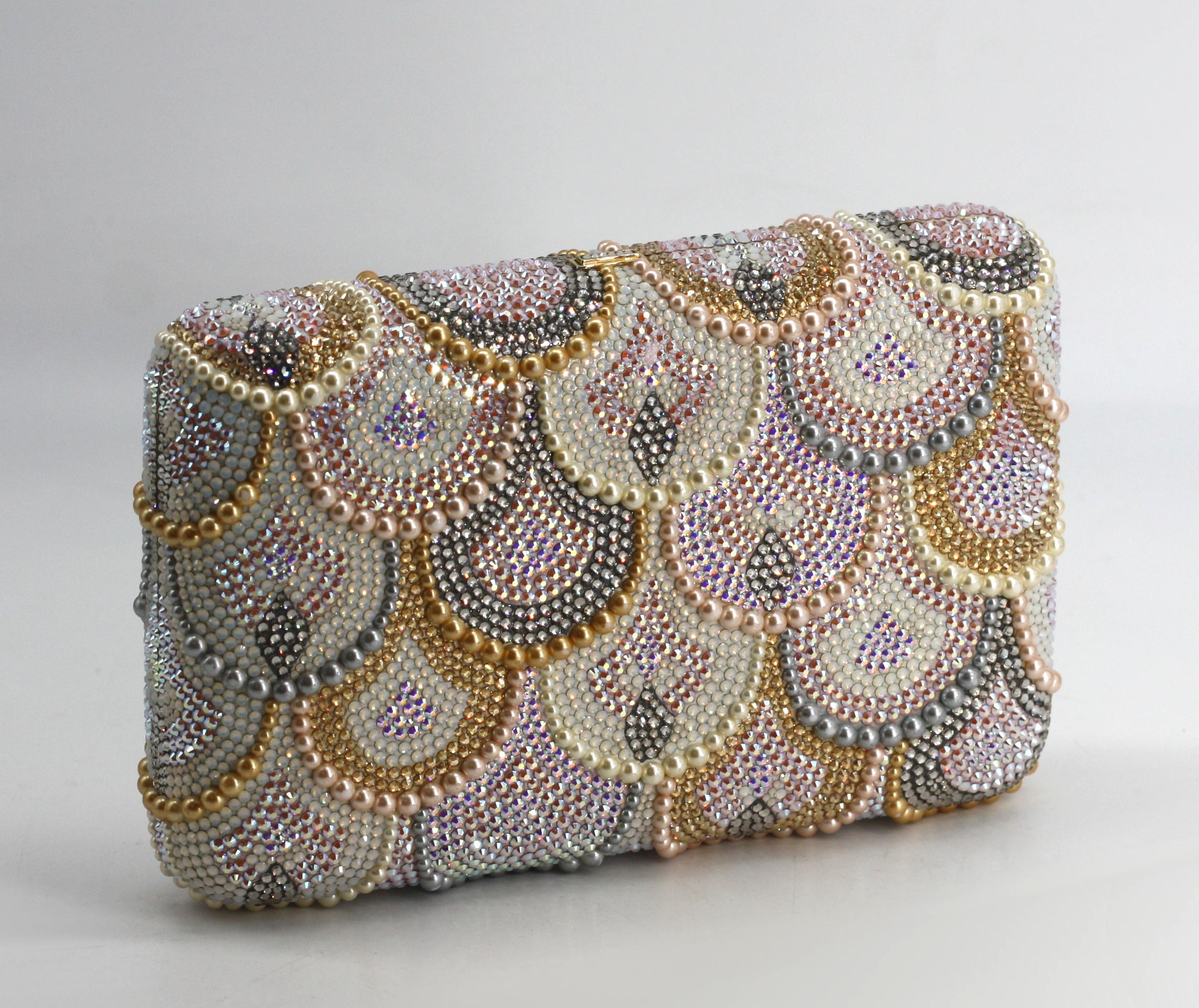 Women's or Men's Fine Judith Lieber Pearl and Crystal Clutch For Sale