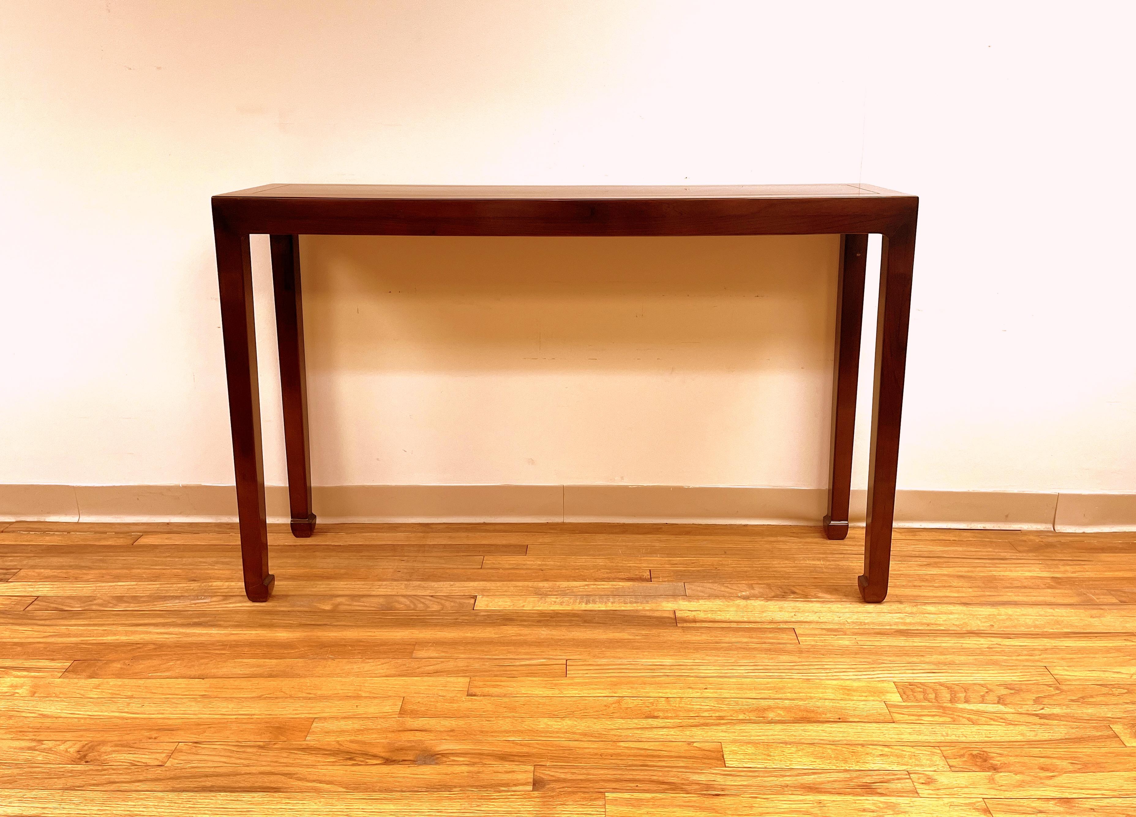 A simple and  elegant fine jumu wood console table, simple plain apron with four straight legs.
We carry fine quality furniture with elegant finished and has been appeared many times in 