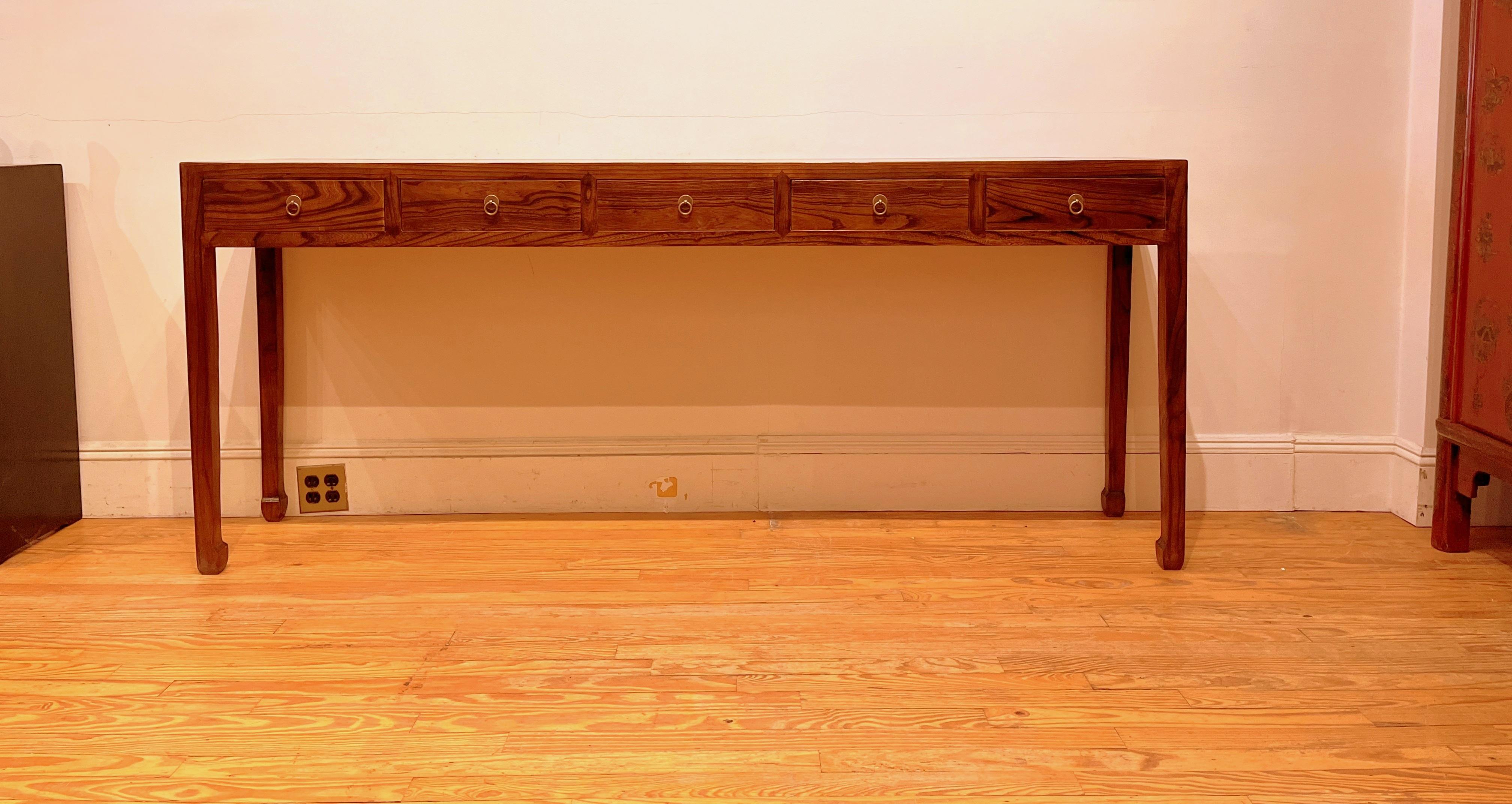 Fine Jumu wood console table with five drawers and brass fitting. Simple and elegant form. We carry fine quality furniture with elegant finished and has been appeared many times in 