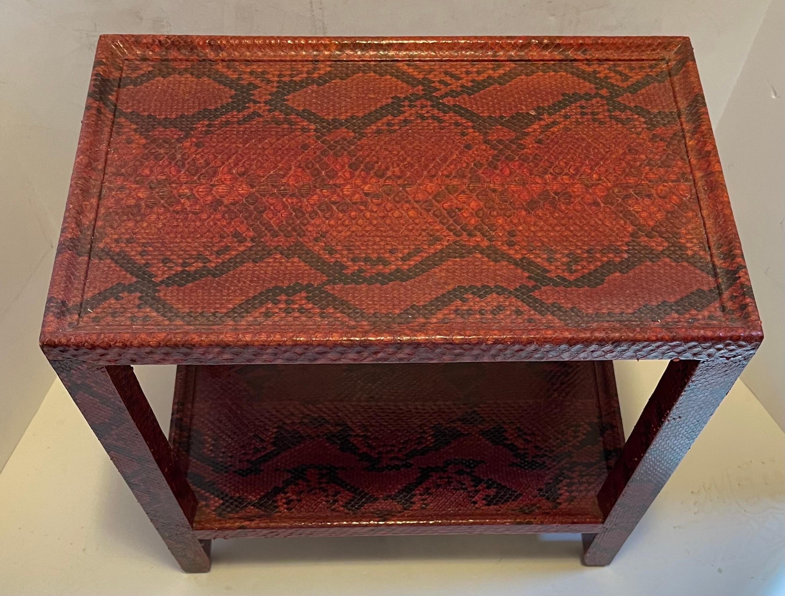 Fine Karl Springer Python Red Snake Skin Two-Tier Side Drink Telephone Table In Good Condition For Sale In Roslyn, NY