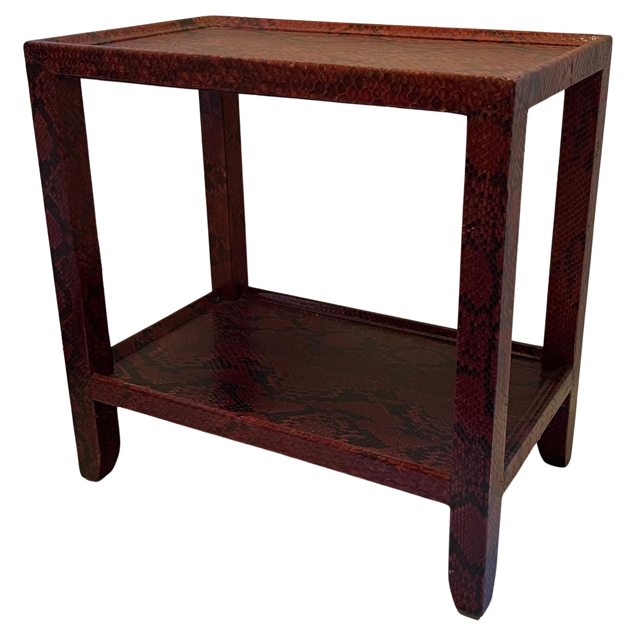 Fine Karl Springer Python Red Snake Skin Two-Tier Side Drink Telephone Table