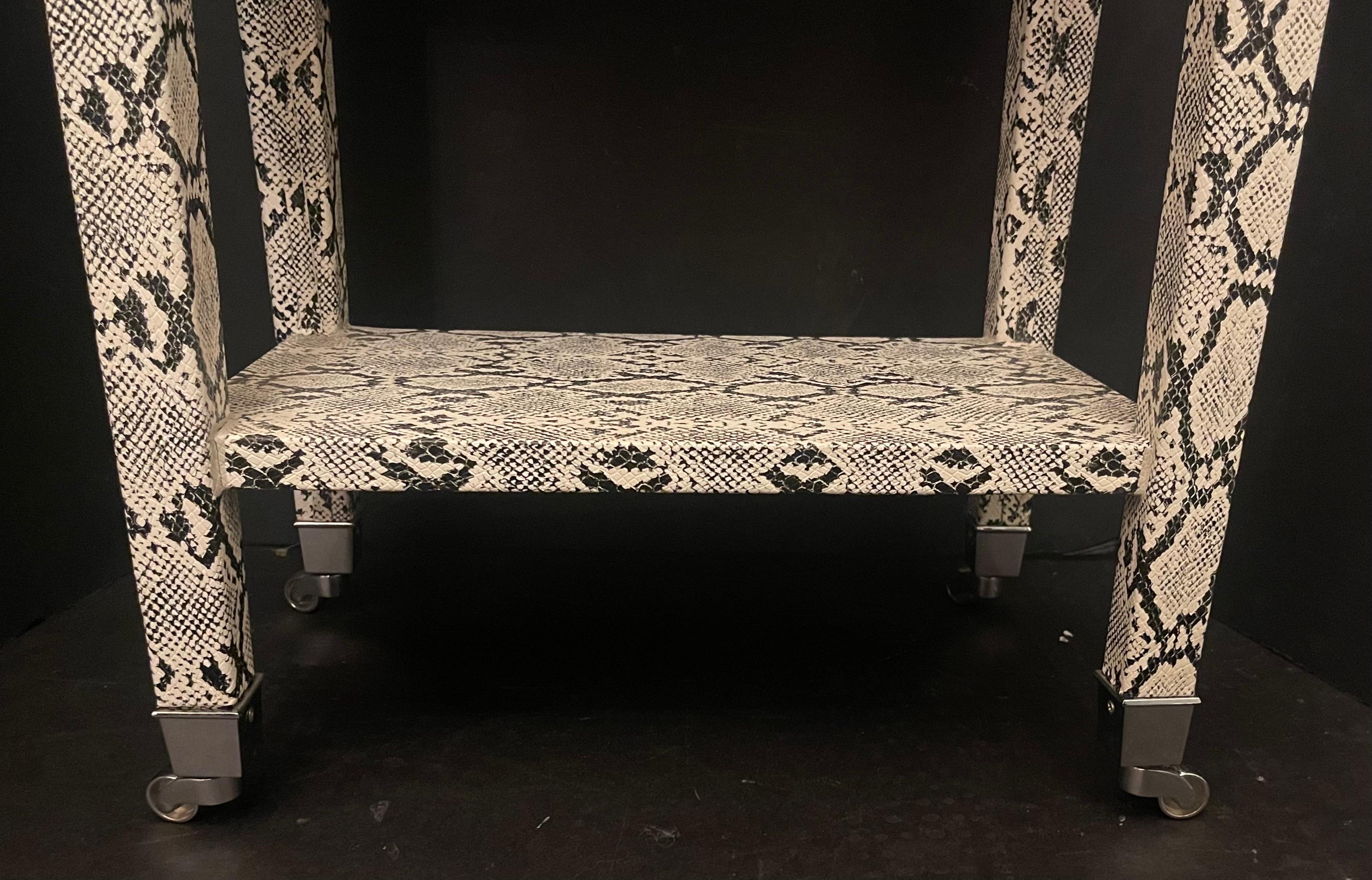 Fine Karl Springer Python Snake Skin Nickel Two-Tier Side Drink Telephone Table In Good Condition For Sale In Roslyn, NY