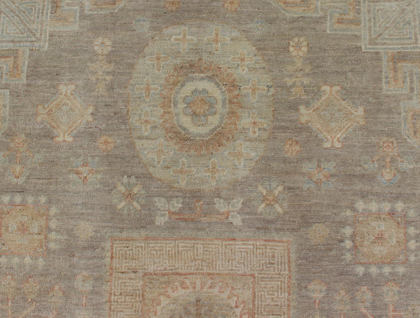 Fine Khotan Design Rug with Samarkand Design in Muted Tones For Sale 3