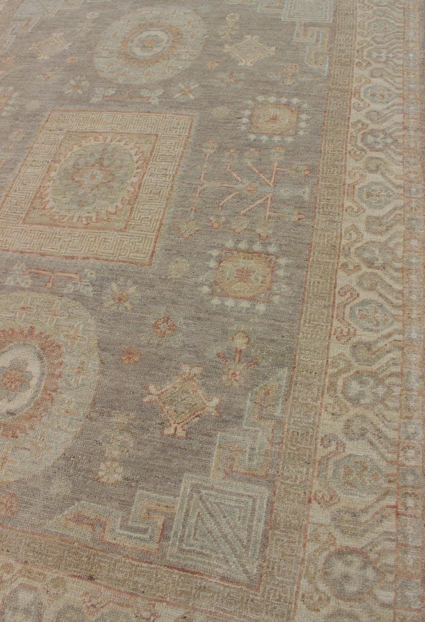 Contemporary Fine Khotan Design Rug with Samarkand Design in Muted Tones For Sale