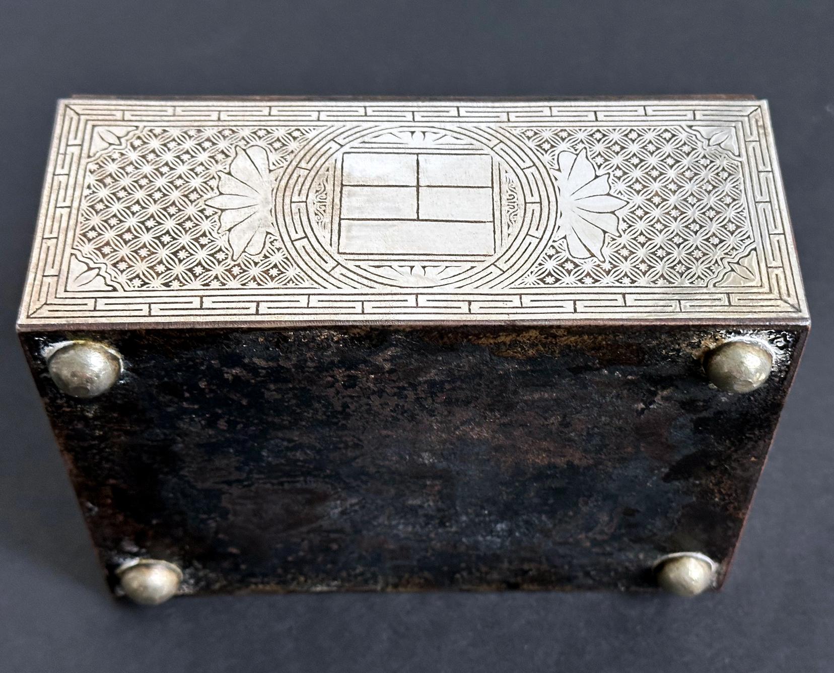 Fine Korean Box with Tray Iron with Silver Inlay Joseon Dynasty For Sale 3