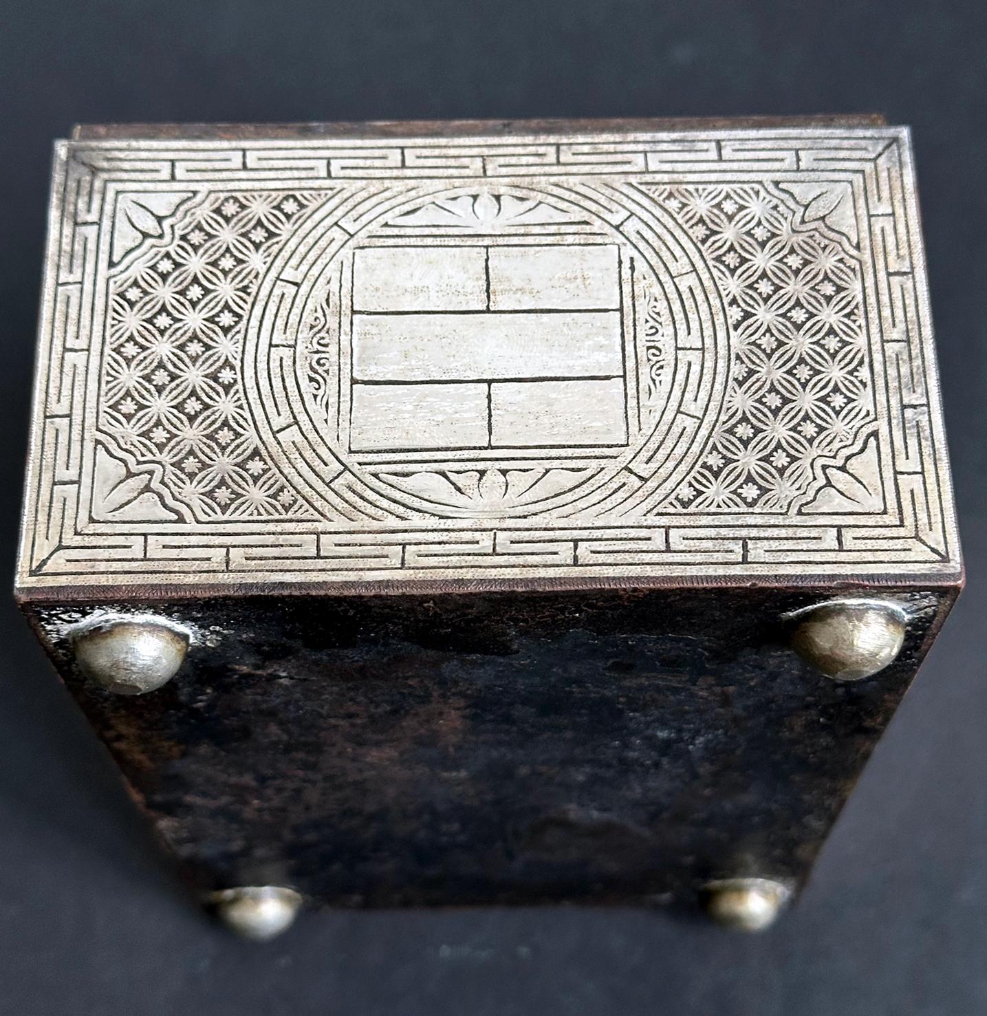 Fine Korean Box with Tray Iron with Silver Inlay Joseon Dynasty For Sale 4