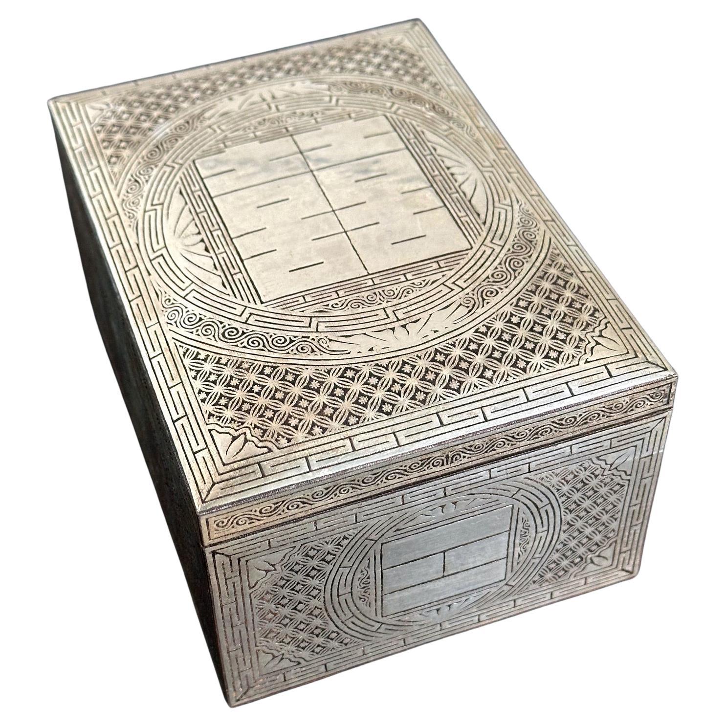 Fine Korean Box with Tray Iron with Silver Inlay Joseon Dynasty For Sale