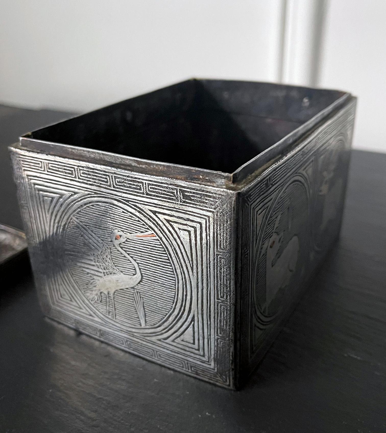 Fine Korean Iron Tobacco Box with Silver Inlay Joseon Dynasty For Sale 8