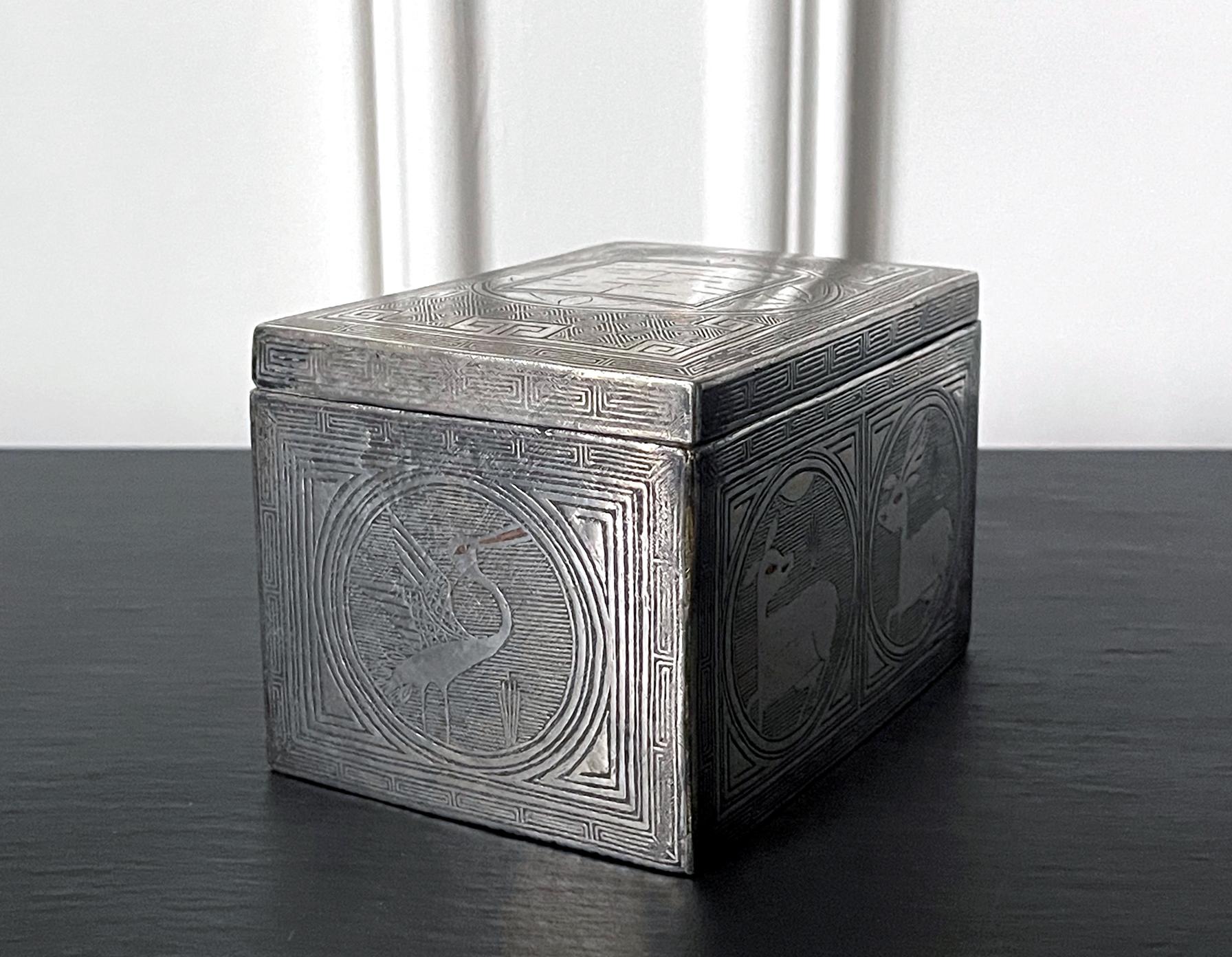 Other Fine Korean Iron Tobacco Box with Silver Inlay Joseon Dynasty For Sale