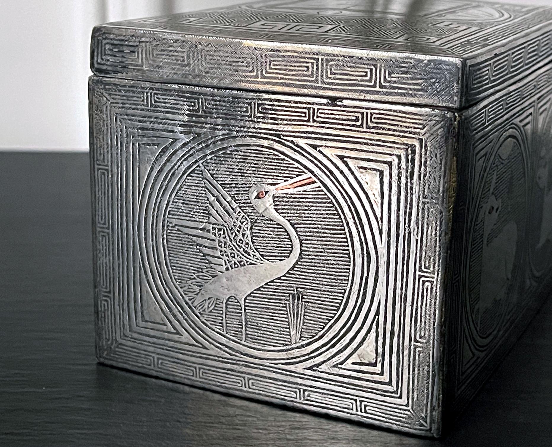 Fine Korean Iron Tobacco Box with Silver Inlay Joseon Dynasty In Good Condition For Sale In Atlanta, GA