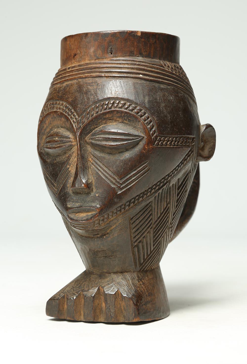 Tribal Fine Kuba Cup with Expressive Face on a Foot Early 20th Century African Art For Sale
