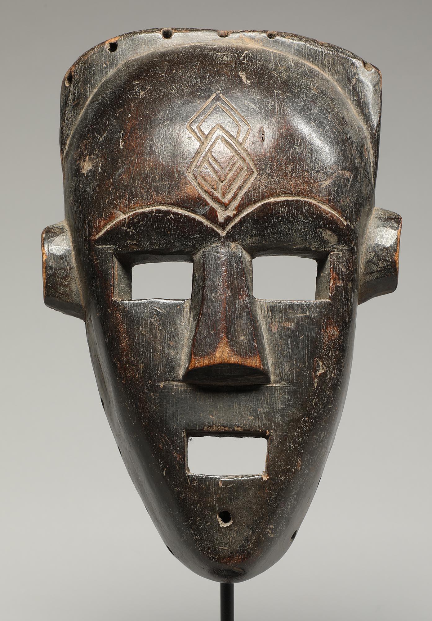 Tribal Fine Kuba Kete Face Mask Striking Square Eyes, Mouth Congo, Africa Custom Stand