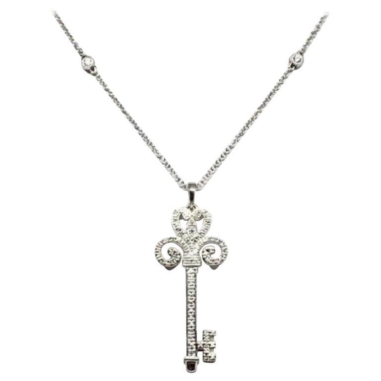 Fine Ladies Diamond Key 14 Karat Italy Necklace Certified at 1stDibs