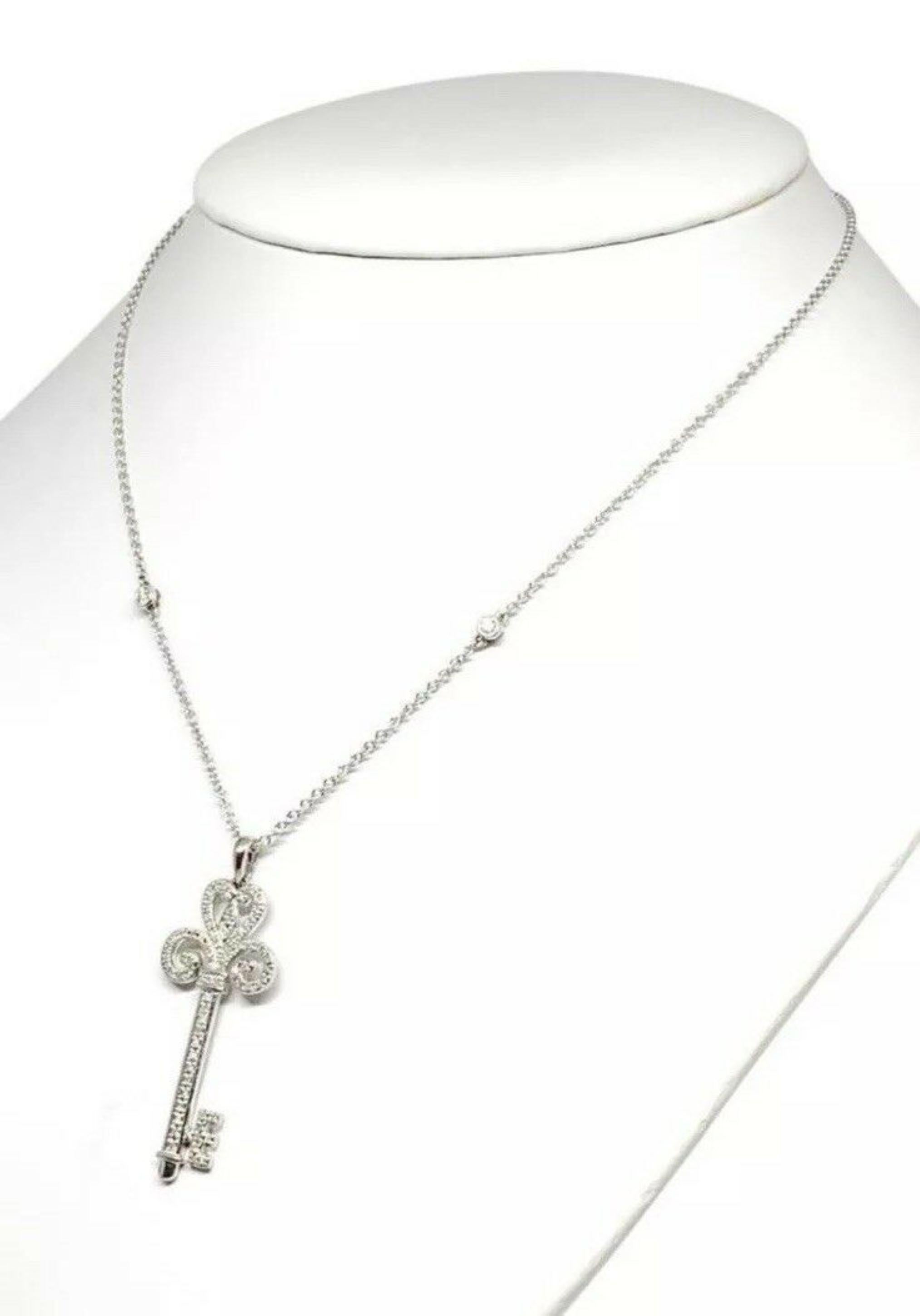 Modern Fine Ladies Diamond Key 14k White Gold Italy Necklace 0.40 TCW Certified