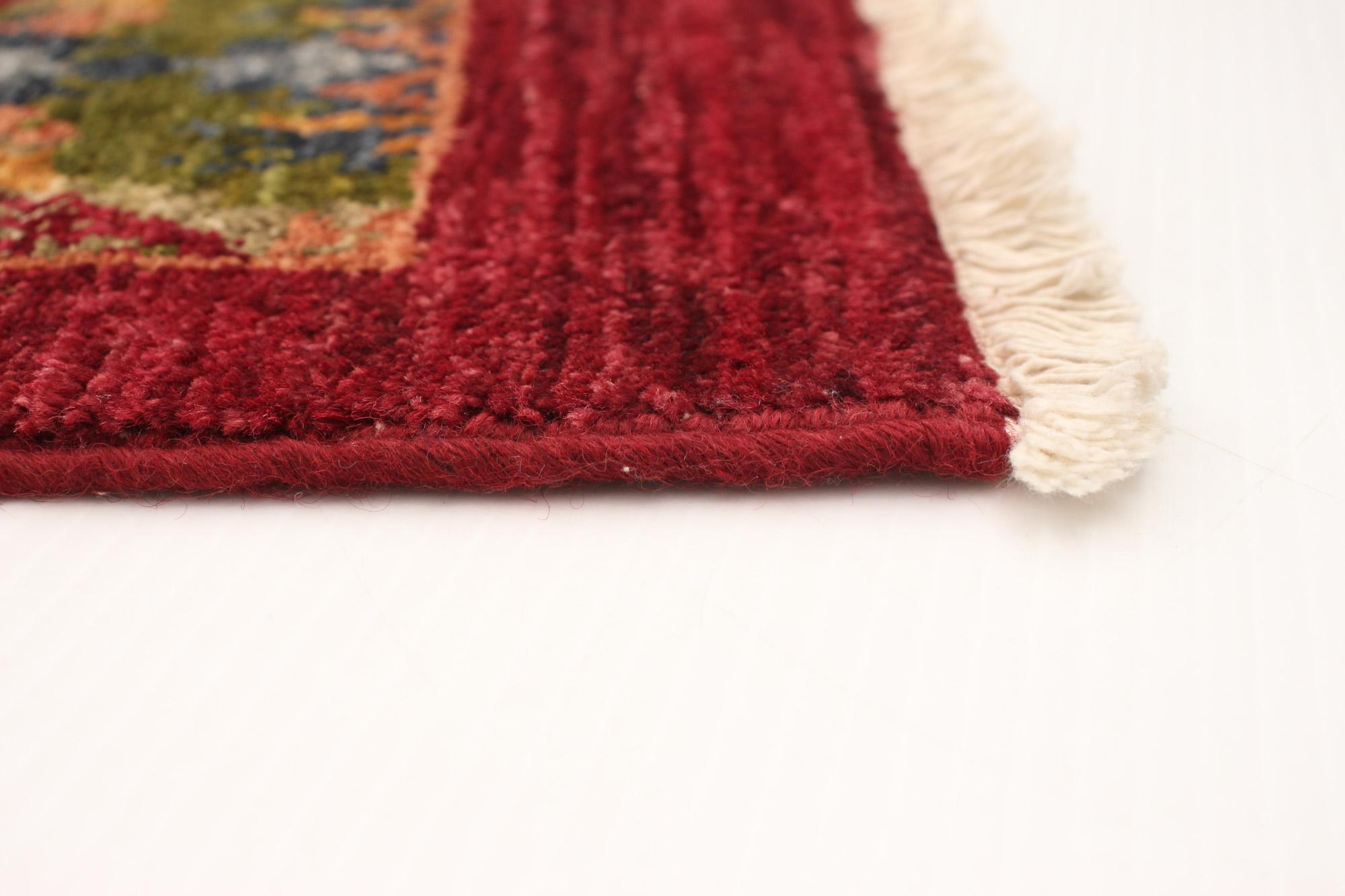 Vegetable Dyed Lahore Carpet, Transitional, Red, Taupe, Blue, and Green, Wool, 8’ x 10’ For Sale