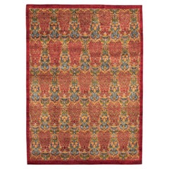 Tapis Lahore, transitionnel, rouge, taupe, bleu et vert, laine, 8' x 10'