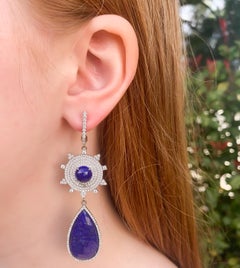 Fine Lapis & Swarovski Crystal Dangle Earrings Made in Italy