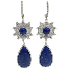 Fine Lapis & Swarovski Crystal Dangle Earrings Made in Italy