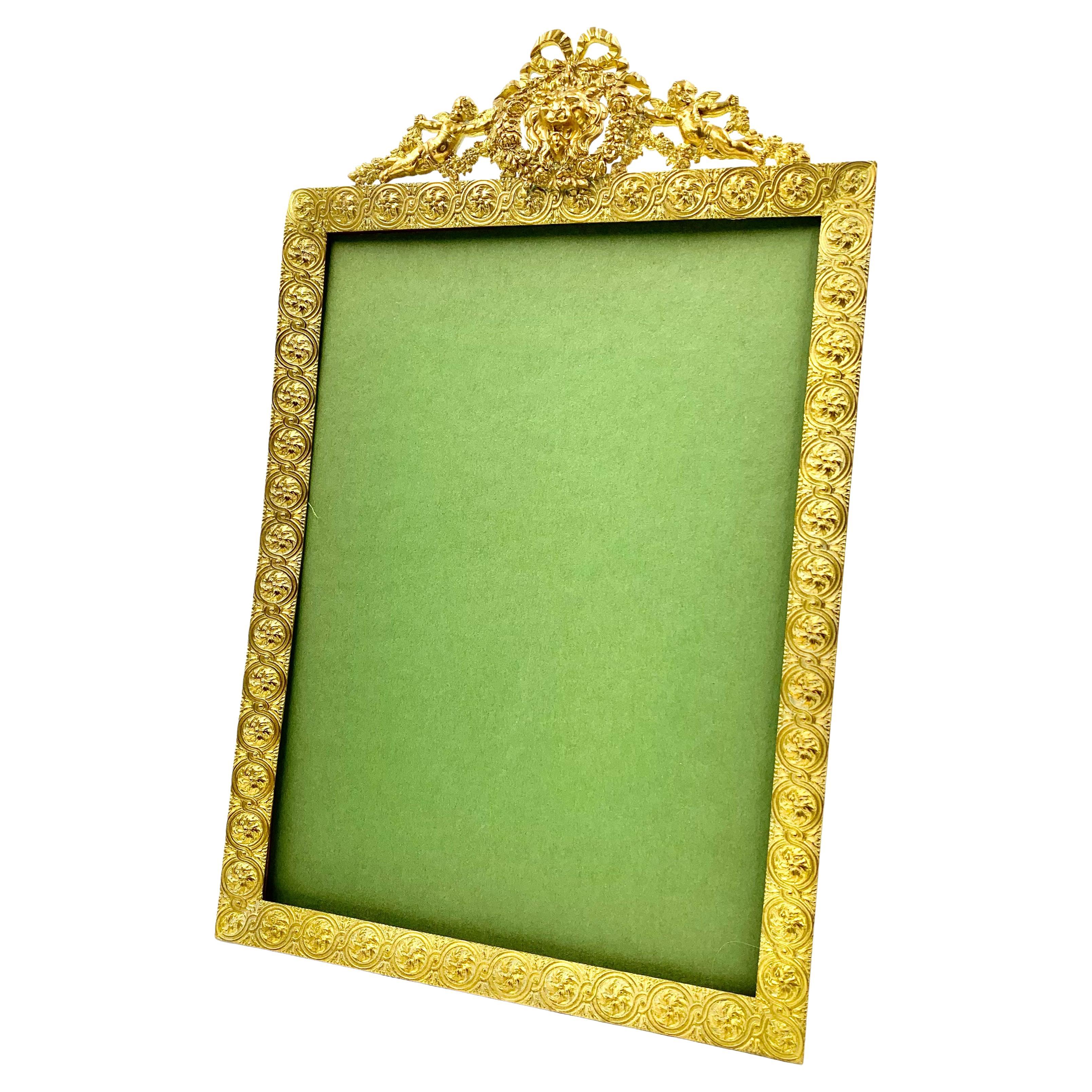 Fine Large Antique 19th Century French Gilt Bronze Love Trophies Picture Frame