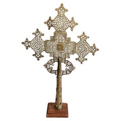 Belle grande croix coptice éthiopienne ancienne, artisanat chrétien africain