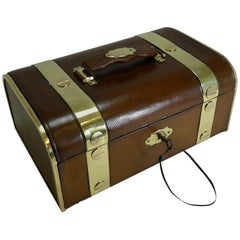 Fine Large Antique French Leather and Brass Jewellery Box, circa 1890