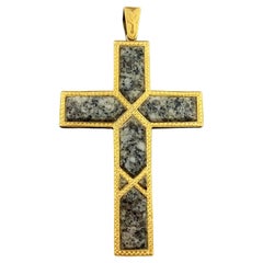 Fine Large Antique Scottish 14K Yellow Gold Green-Gray Aberdeen Granite Cross