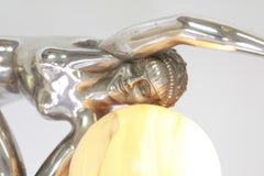 Fine Large Art Deco Silver plated Bronze Lady Lamp Circa 1920s