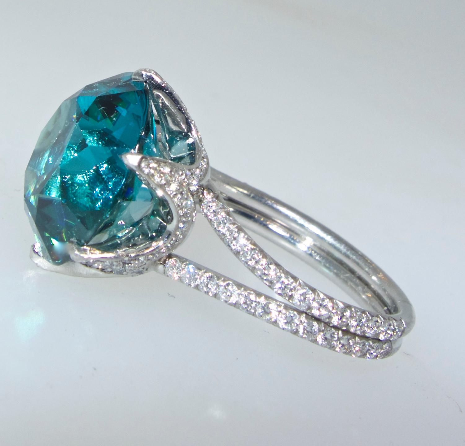 Contemporary Fine Large Blue Zircon and Diamond Ring