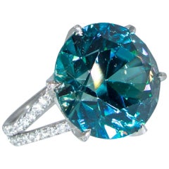 Fine Large Blue Zircon and Diamond Ring