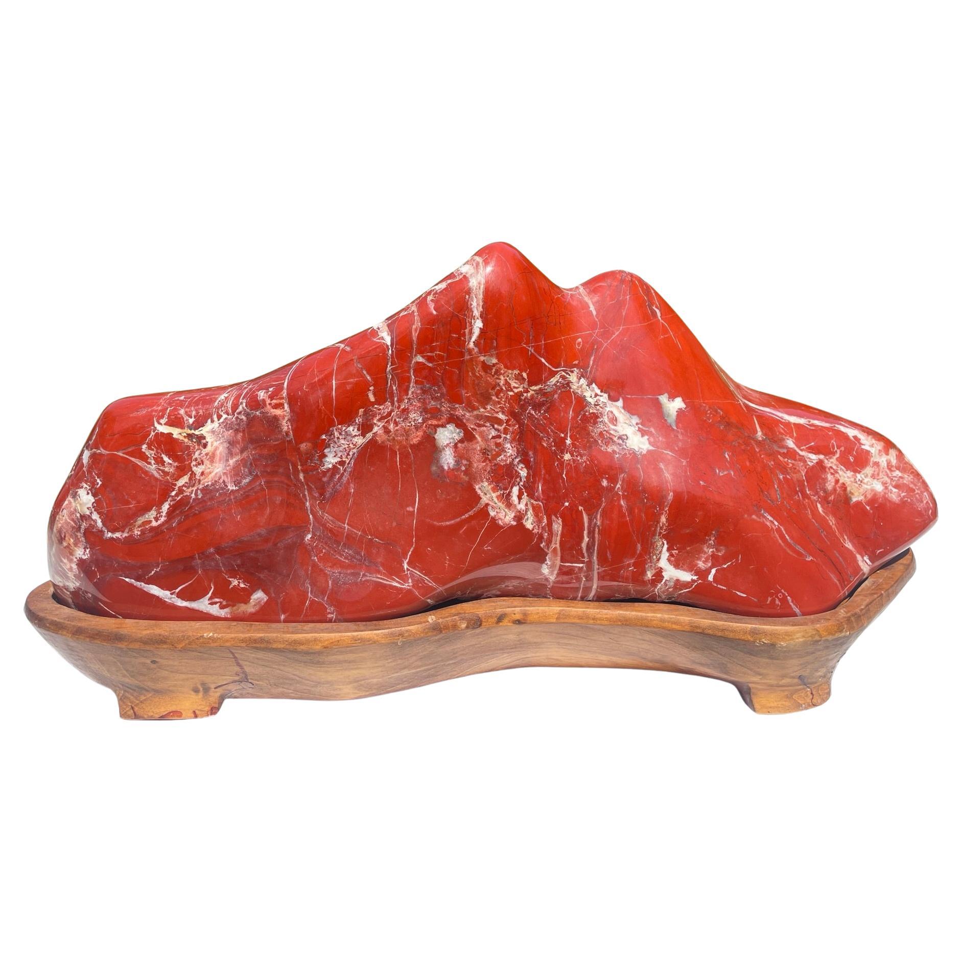 Fine Large Brilliant Red "Twin Peaks" Mountain Scholar Rock Suiseki For Sale