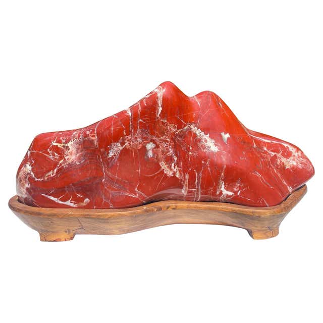 Chinese Red Standing Rocks Large Chinese Scholar Stone Taihu Rock on Display Stand For Sale at ...