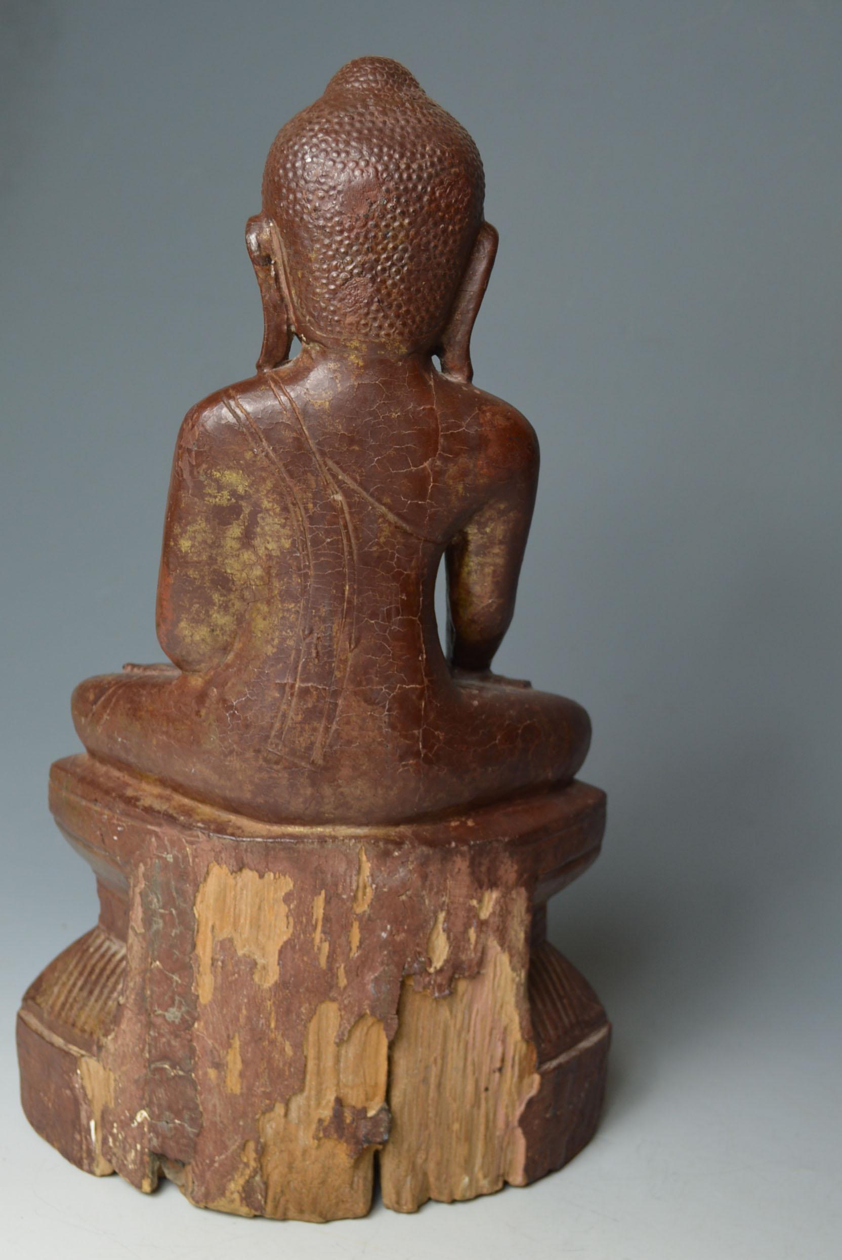 Fine Large Burmese Shan Wood Buddha 18th Century 中国古董 Asian Art Antiques For Sale 1