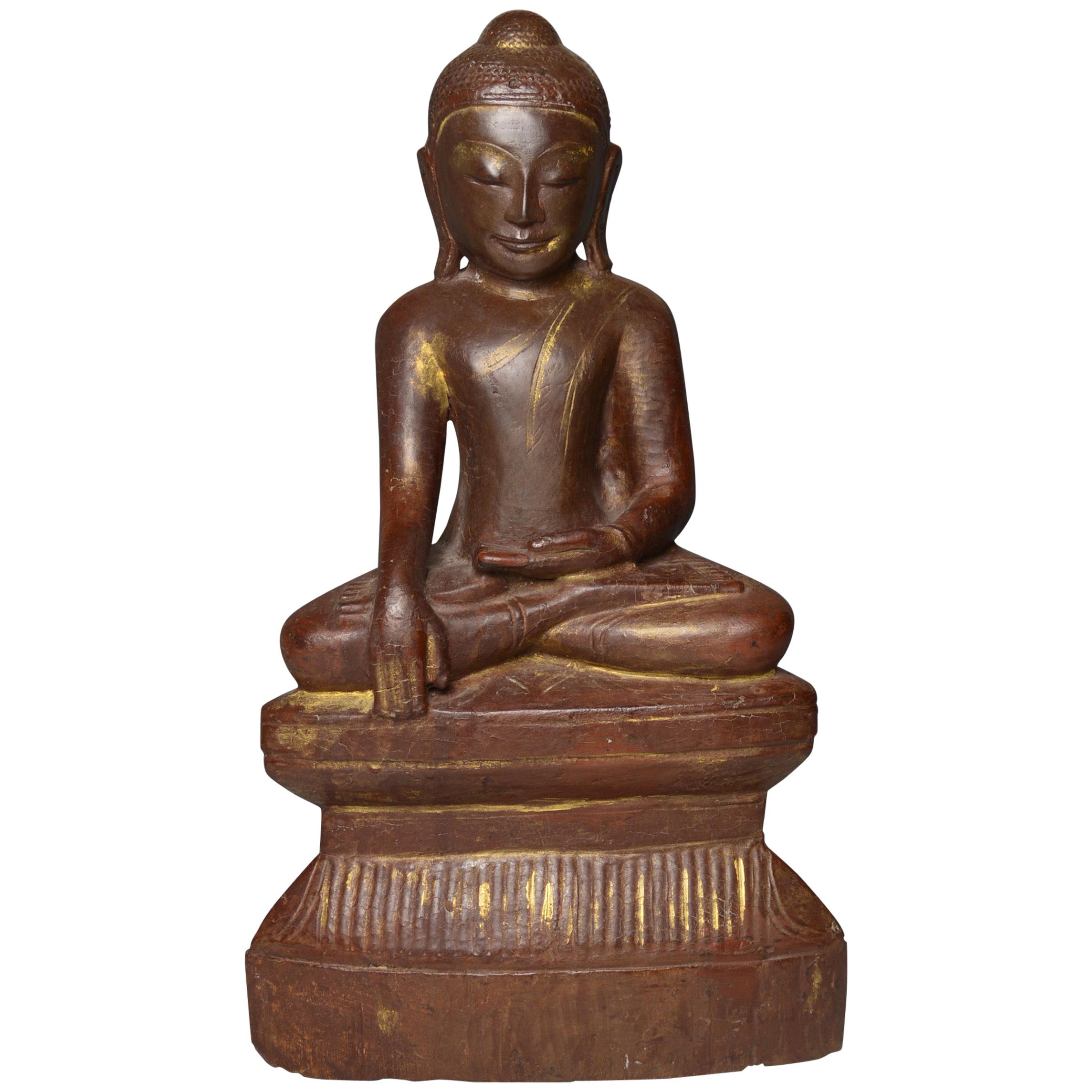 Fine Large Burmese Shan Wood Buddha 18th Century 中国古董 Asian Art Antiques For Sale