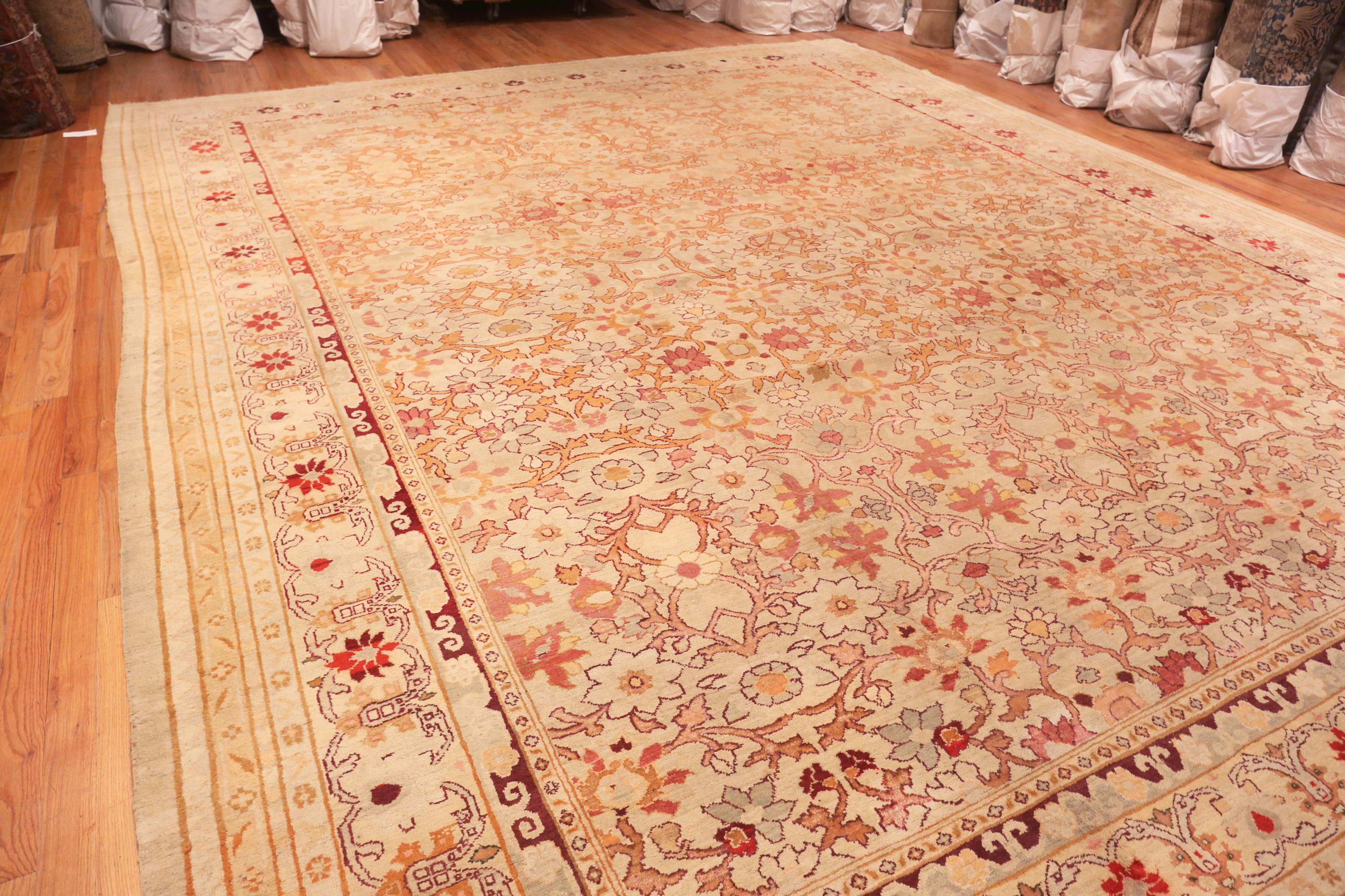 Hand-Knotted Antique Indian Agra Rug. Size: 14 ft 7 in x 17 ft 7 in For Sale