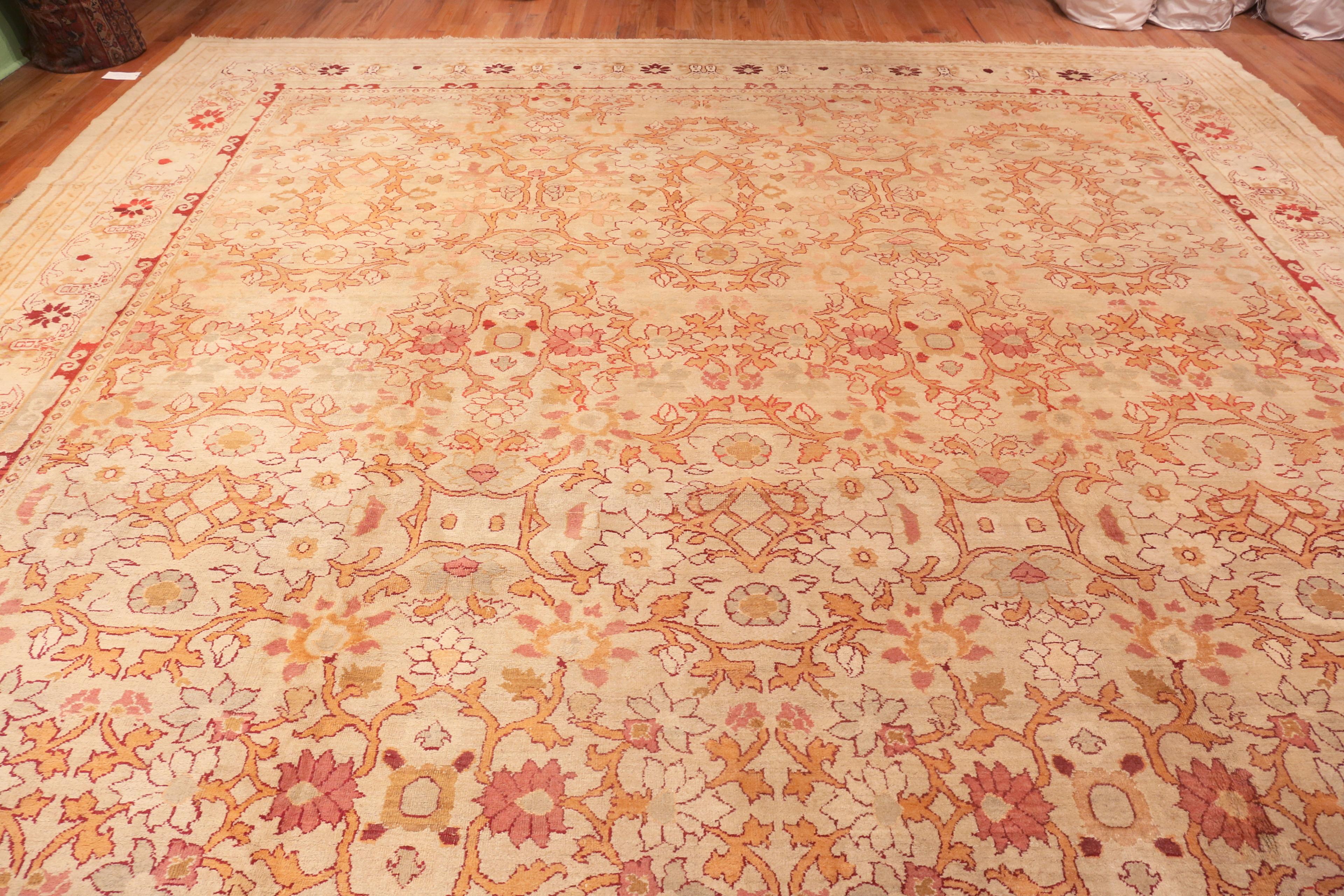 Wool Antique Indian Agra Rug. Size: 14 ft 7 in x 17 ft 7 in For Sale