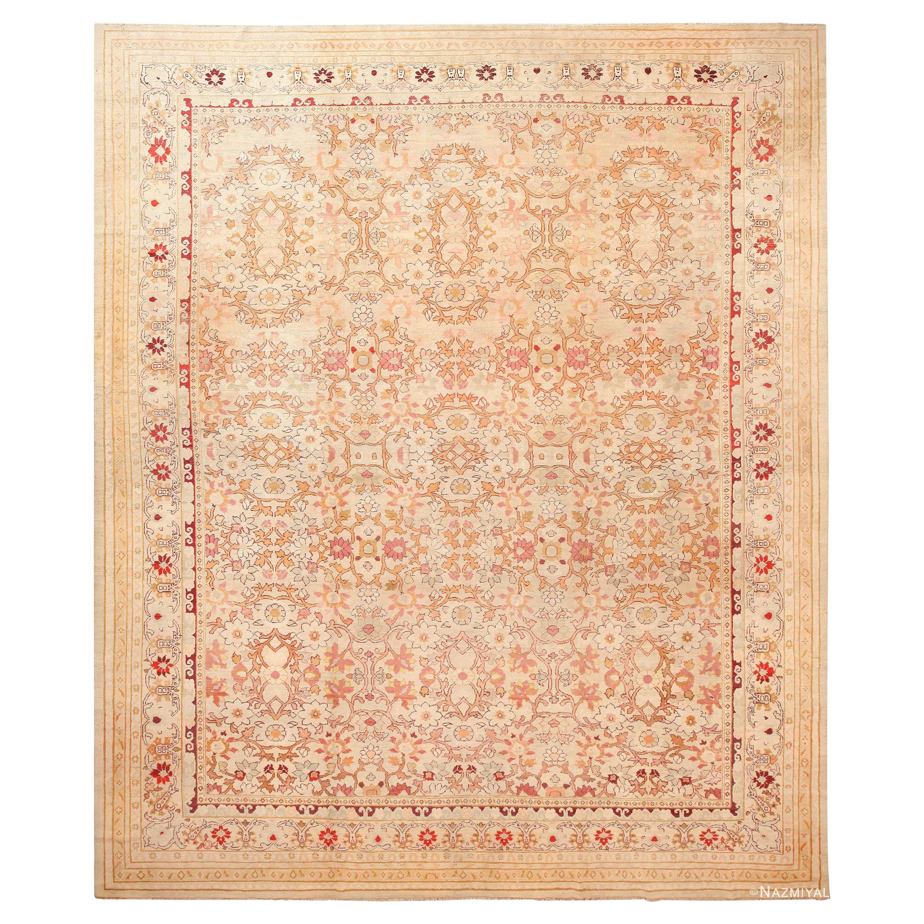 Nazmiyal Collection Antique Indian Agra Rug. Size: 14 ft 7 in x 17 ft 7 in