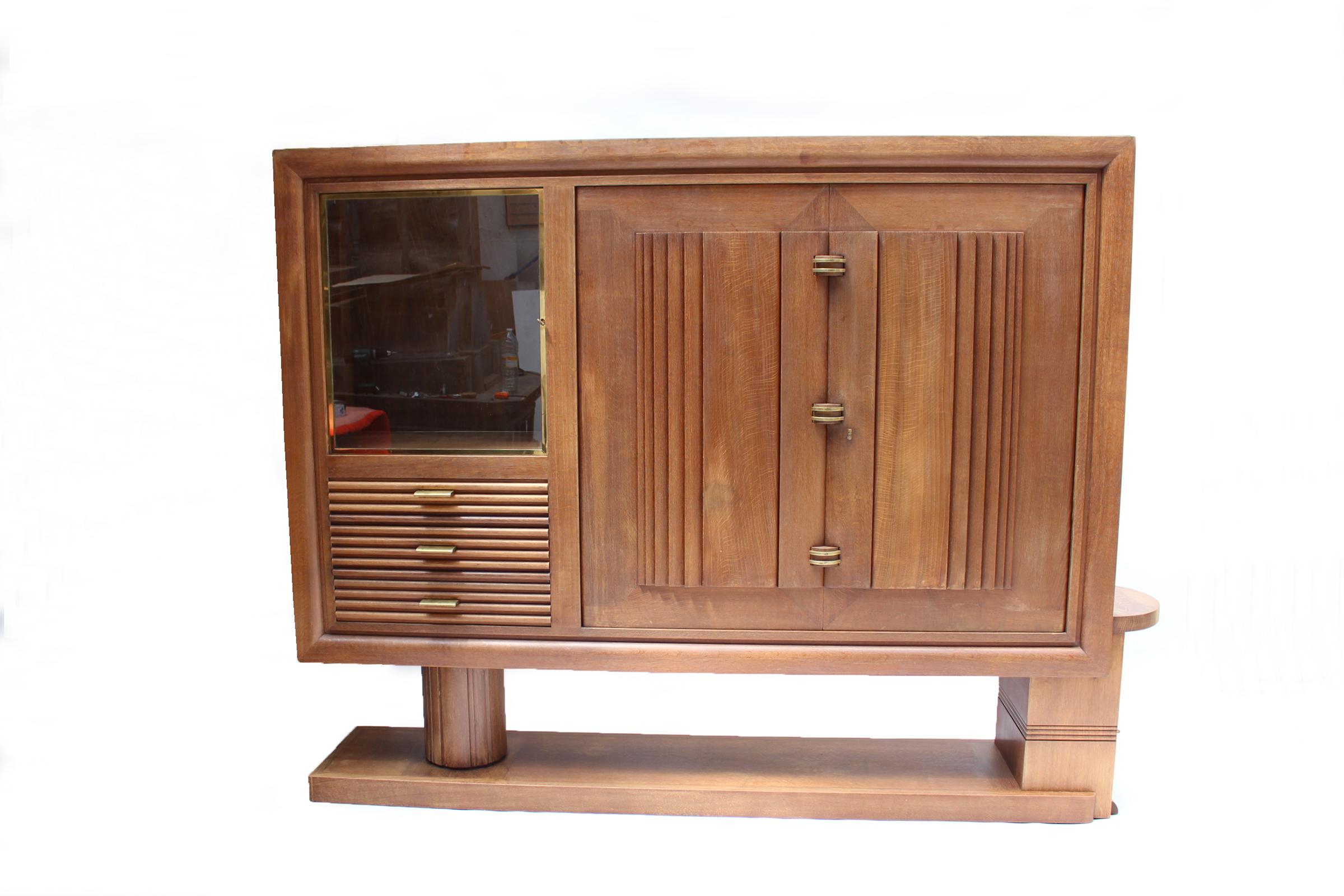 Art Deco Fine Large French 1930s Oak Cabinet by Dudouyt