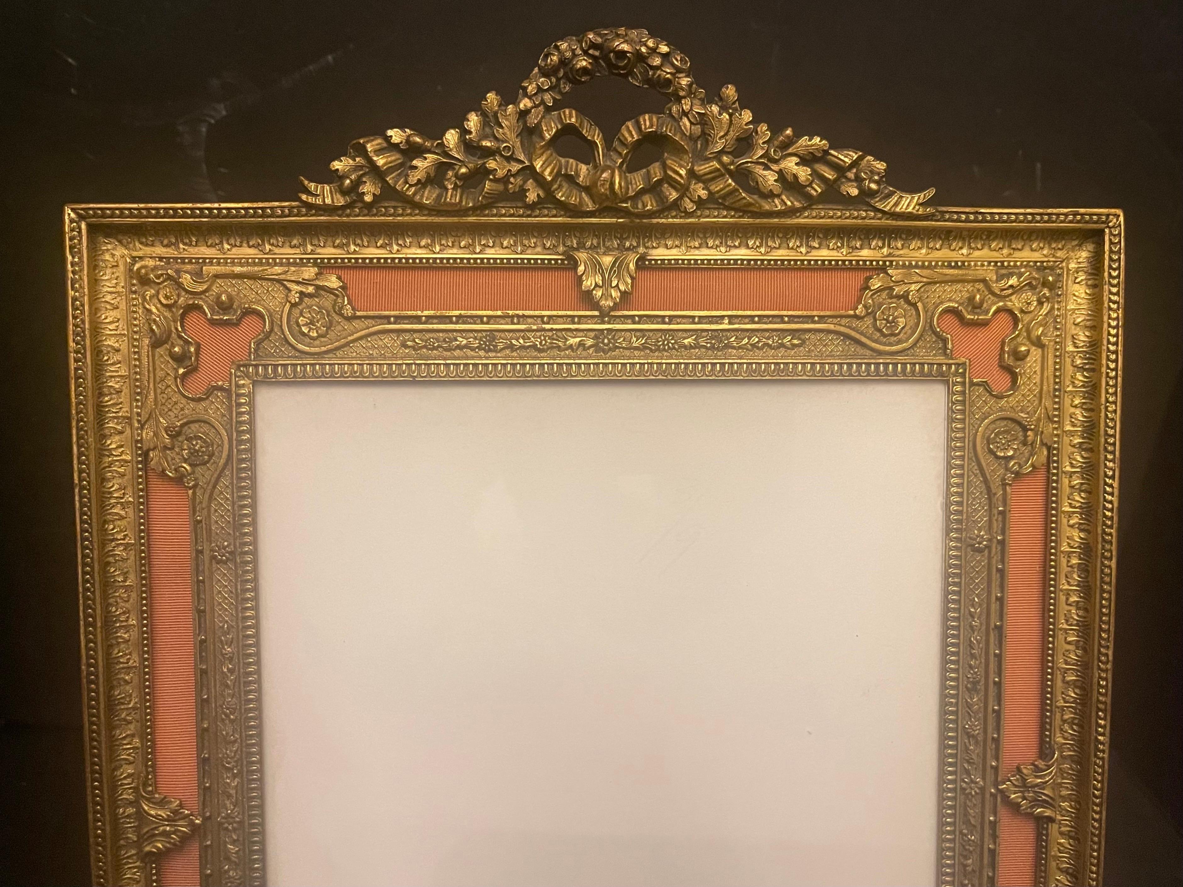 Gilt Fine Large French Louis XVI Bronze Ormolu Picture Frame Wreath Garland Crown For Sale