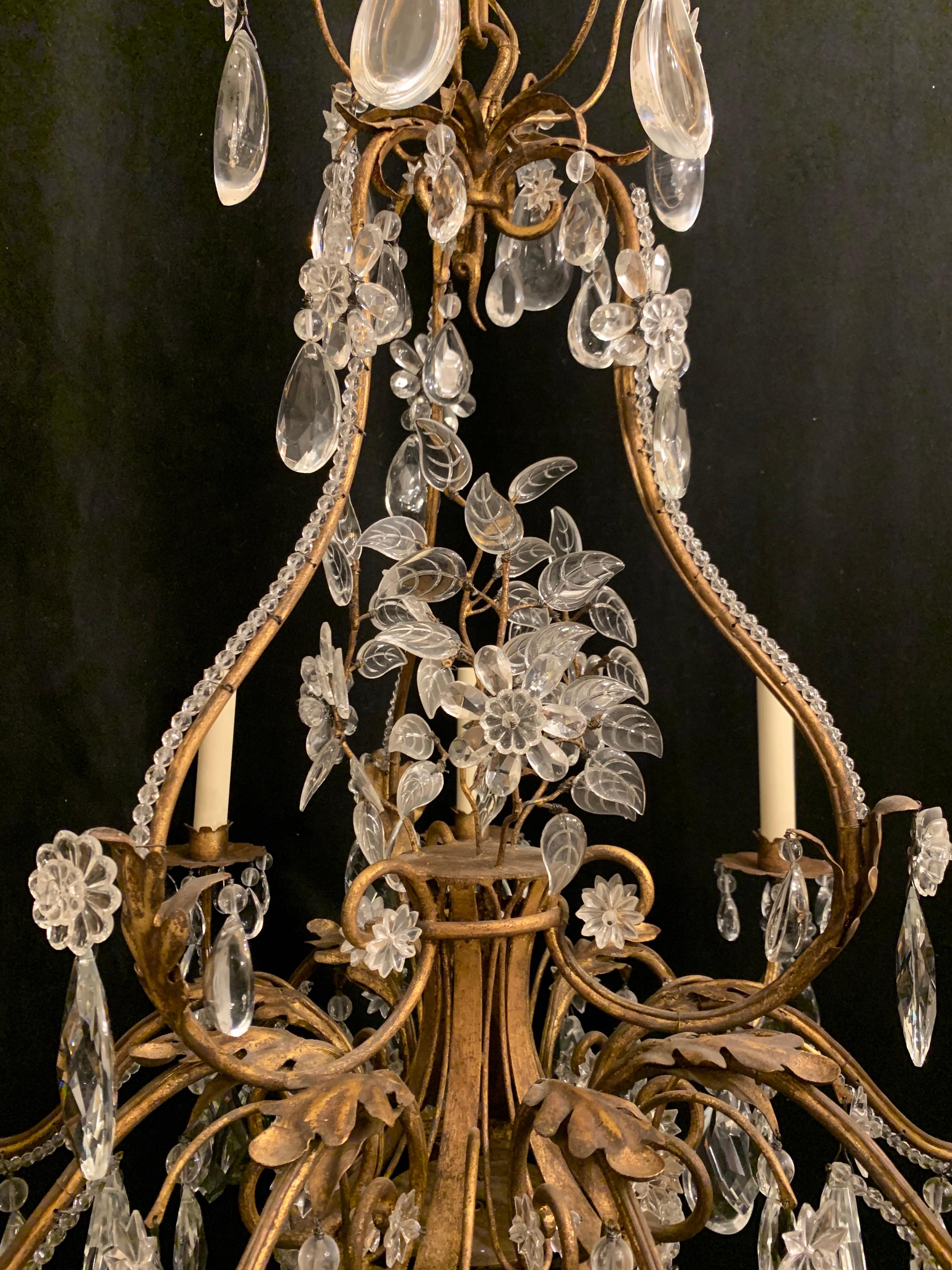 Fine Large French Pagoda Basket Crystal Baguès Chandelier Nine-Light Fixture In Good Condition In Roslyn, NY