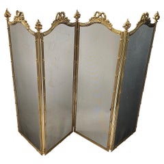 Fine Large French Quad Folding Gilt Bronze Fire Place Screen Bow Top Firescreen